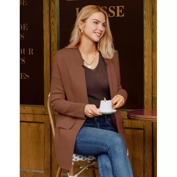 imageGRACE KARIN Womens 2024 Fall Long Sleeve Knit Cardigan Coat Open Front Notch Collar Sweater Blazer Coatigan JacketsCoffee