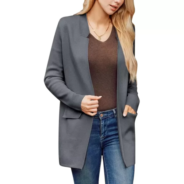 imageGRACE KARIN Womens 2024 Fall Long Sleeve Knit Cardigan Coat Open Front Notch Collar Sweater Blazer Coatigan JacketsDark Bluegray