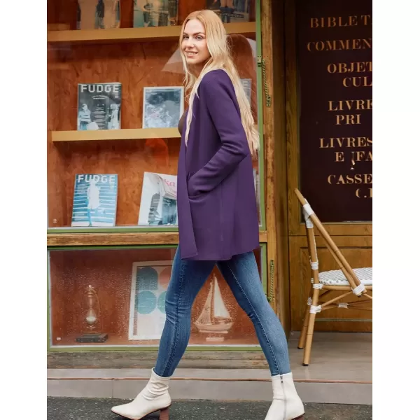 imageGRACE KARIN Womens 2024 Fall Long Sleeve Knit Cardigan Coat Open Front Notch Collar Sweater Blazer Coatigan JacketsDeep Purple