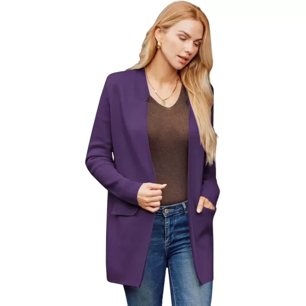 imageGRACE KARIN Womens 2024 Fall Long Sleeve Knit Cardigan Coat Open Front Notch Collar Sweater Blazer Coatigan JacketsDeep Purple