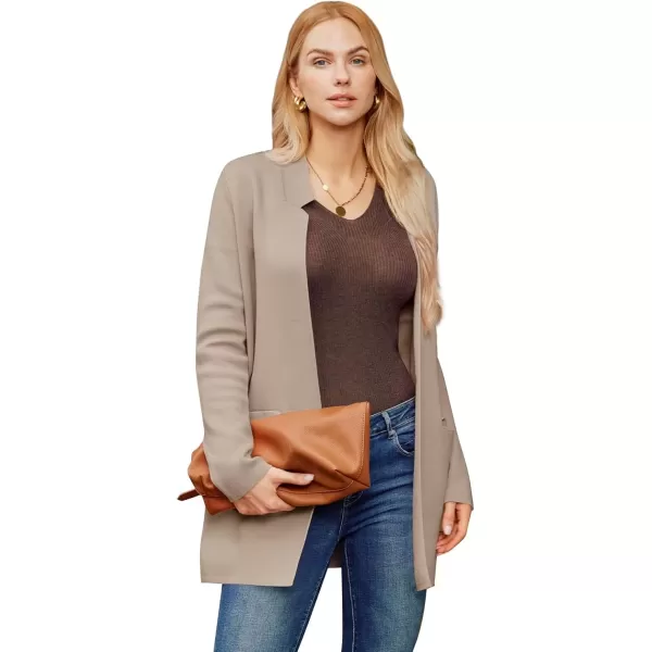 imageGRACE KARIN Womens 2024 Fall Long Sleeve Knit Cardigan Coat Open Front Notch Collar Sweater Blazer Coatigan JacketsKhaki