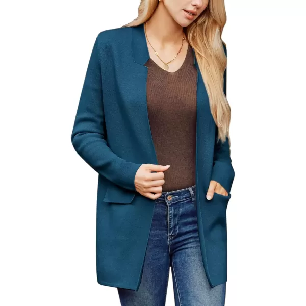 imageGRACE KARIN Womens 2024 Fall Long Sleeve Knit Cardigan Coat Open Front Notch Collar Sweater Blazer Coatigan JacketsLake Blue