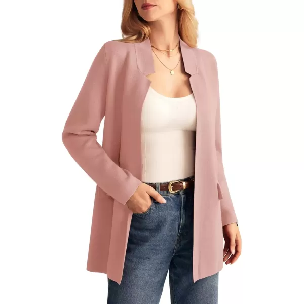 imageGRACE KARIN Womens 2024 Fall Long Sleeve Knit Cardigan Coat Open Front Notch Collar Sweater Blazer Coatigan JacketsLight Pink