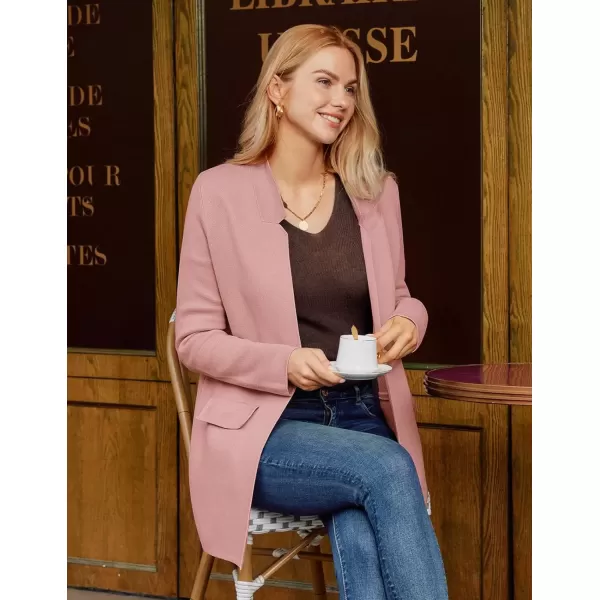 imageGRACE KARIN Womens 2024 Fall Long Sleeve Knit Cardigan Coat Open Front Notch Collar Sweater Blazer Coatigan JacketsLight Pink