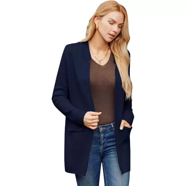 imageGRACE KARIN Womens 2024 Fall Long Sleeve Knit Cardigan Coat Open Front Notch Collar Sweater Blazer Coatigan JacketsNavy Blue