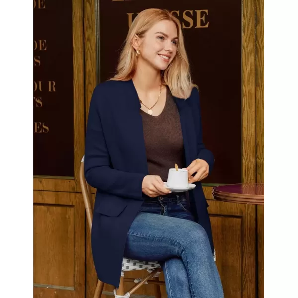 imageGRACE KARIN Womens 2024 Fall Long Sleeve Knit Cardigan Coat Open Front Notch Collar Sweater Blazer Coatigan JacketsNavy Blue