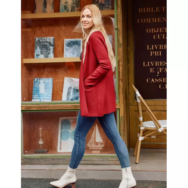 imageGRACE KARIN Womens 2024 Fall Long Sleeve Knit Cardigan Coat Open Front Notch Collar Sweater Blazer Coatigan JacketsRed