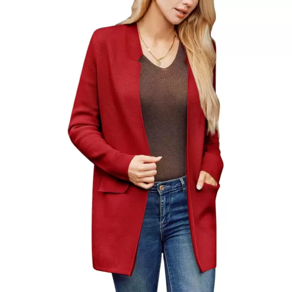 imageGRACE KARIN Womens 2024 Fall Long Sleeve Knit Cardigan Coat Open Front Notch Collar Sweater Blazer Coatigan JacketsRed