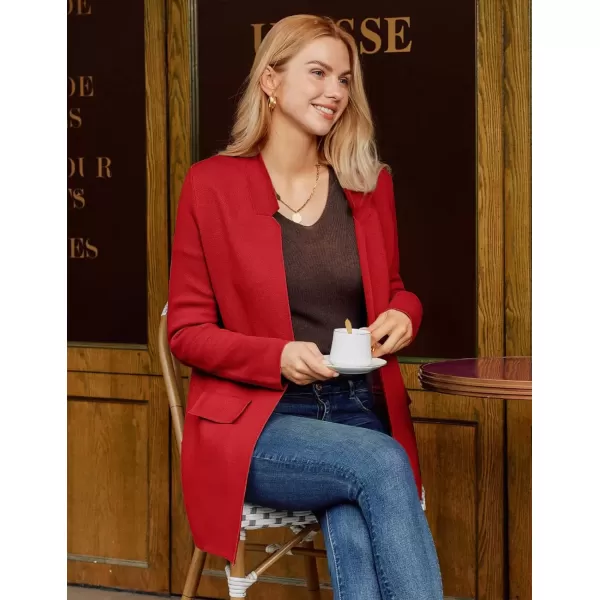 imageGRACE KARIN Womens 2024 Fall Long Sleeve Knit Cardigan Coat Open Front Notch Collar Sweater Blazer Coatigan JacketsRed