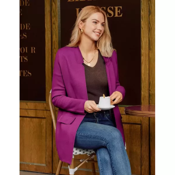 imageGRACE KARIN Womens 2024 Fall Long Sleeve Knit Cardigan Coat Open Front Notch Collar Sweater Blazer Coatigan JacketsReddishpurple