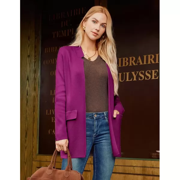 imageGRACE KARIN Womens 2024 Fall Long Sleeve Knit Cardigan Coat Open Front Notch Collar Sweater Blazer Coatigan JacketsReddishpurple