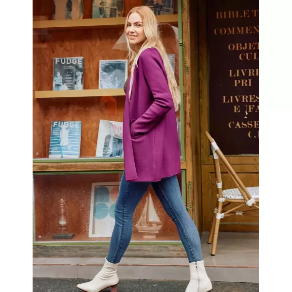 imageGRACE KARIN Womens 2024 Fall Long Sleeve Knit Cardigan Coat Open Front Notch Collar Sweater Blazer Coatigan JacketsReddishpurple