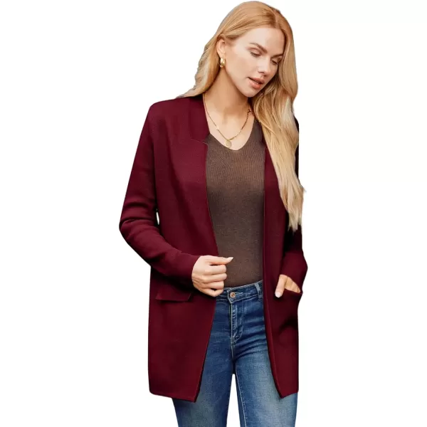 imageGRACE KARIN Womens 2024 Fall Long Sleeve Knit Cardigan Coat Open Front Notch Collar Sweater Blazer Coatigan JacketsWine Red