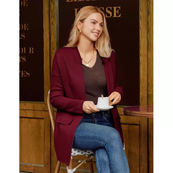 imageGRACE KARIN Womens 2024 Fall Long Sleeve Knit Cardigan Coat Open Front Notch Collar Sweater Blazer Coatigan JacketsWine Red