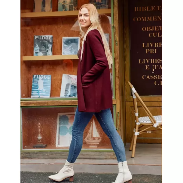 imageGRACE KARIN Womens 2024 Fall Long Sleeve Knit Cardigan Coat Open Front Notch Collar Sweater Blazer Coatigan JacketsWine Red