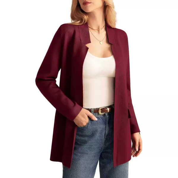 imageGRACE KARIN Womens 2024 Fall Long Sleeve Knit Cardigan Coat Open Front Notch Collar Sweater Blazer Coatigan JacketsWine Red