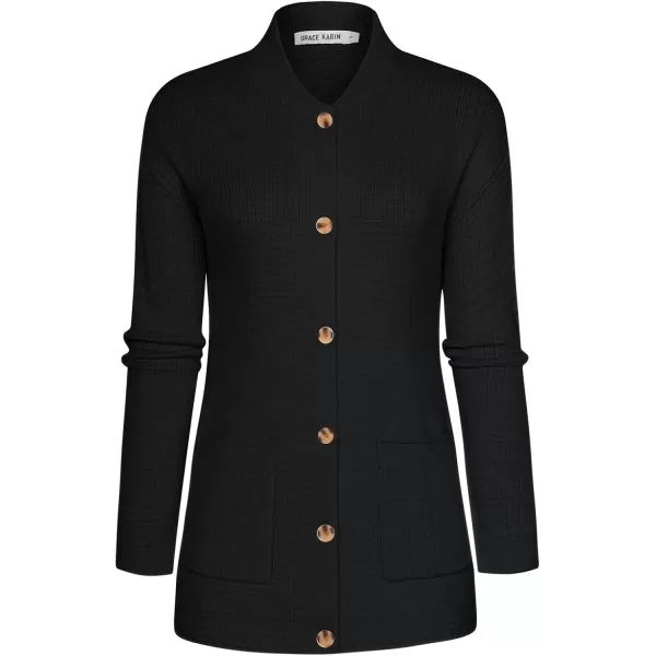 imageGRACE KARIN Womens 2024 Fall Long Sleeve Waffle Knit Cardigan Sweater Open Front Cardigan Button Loose Outerwear SXXL