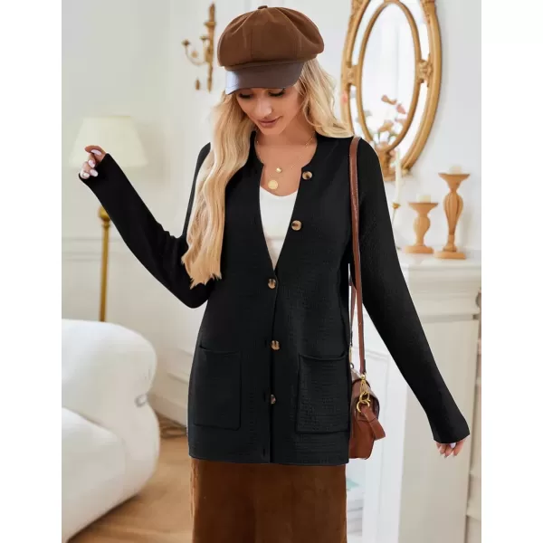 imageGRACE KARIN Womens 2024 Fall Long Sleeve Waffle Knit Cardigan Sweater Open Front Cardigan Button Loose Outerwear SXXL