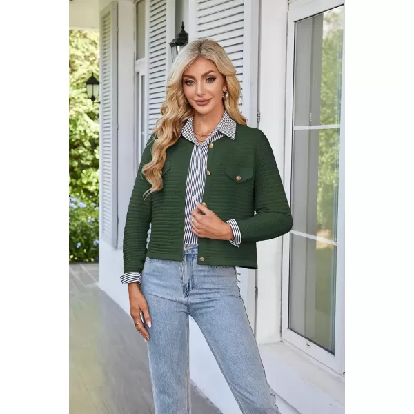 imageGRACE KARIN Womens Knit Cardigan Sweaters Long Sleeve Open Front Button Down Trendy Jackets Lightweight Fall OutfitsArmy Green