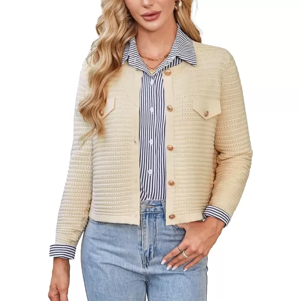 imageGRACE KARIN Womens Knit Cardigan Sweaters Long Sleeve Open Front Button Down Trendy Jackets Lightweight Fall OutfitsBeige