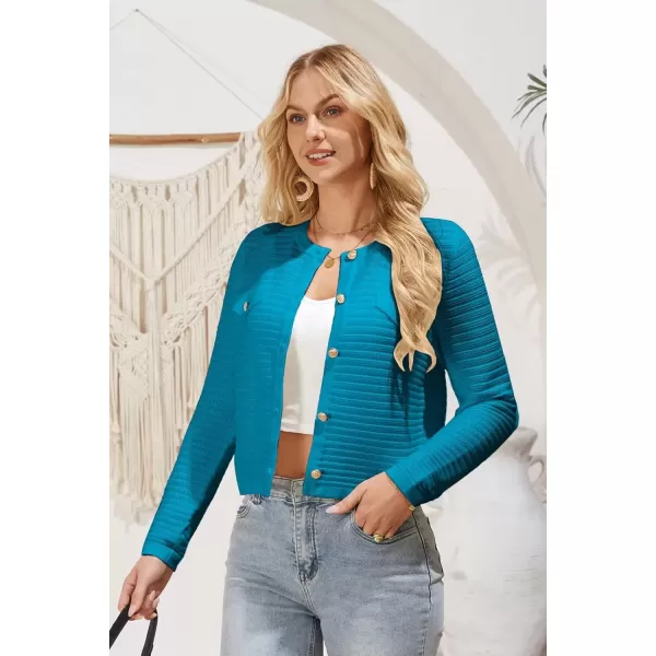 imageGRACE KARIN Womens Knit Cardigan Sweaters Long Sleeve Open Front Button Down Trendy Jackets Lightweight Fall OutfitsBlue Green