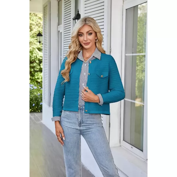 imageGRACE KARIN Womens Knit Cardigan Sweaters Long Sleeve Open Front Button Down Trendy Jackets Lightweight Fall OutfitsBlue Green