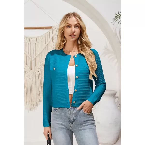 imageGRACE KARIN Womens Knit Cardigan Sweaters Long Sleeve Open Front Button Down Trendy Jackets Lightweight Fall OutfitsBlue Green