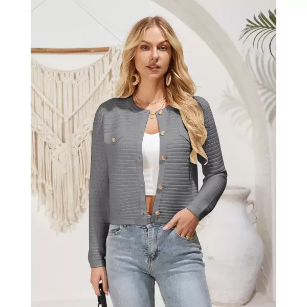 imageGRACE KARIN Womens Knit Cardigan Sweaters Long Sleeve Open Front Button Down Trendy Jackets Lightweight Fall OutfitsGrey