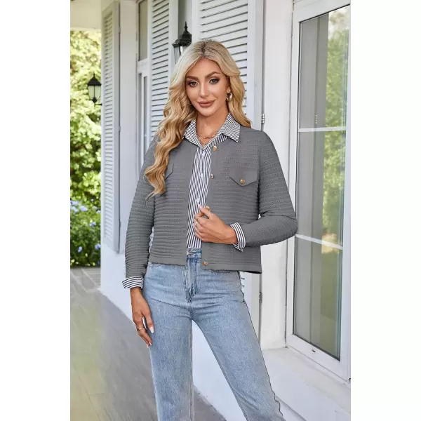 imageGRACE KARIN Womens Knit Cardigan Sweaters Long Sleeve Open Front Button Down Trendy Jackets Lightweight Fall OutfitsGrey