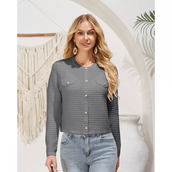 imageGRACE KARIN Womens Knit Cardigan Sweaters Long Sleeve Open Front Button Down Trendy Jackets Lightweight Fall OutfitsGrey