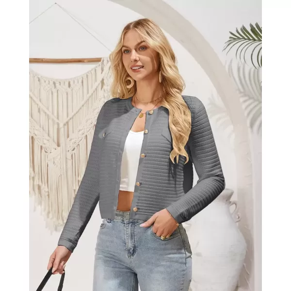 imageGRACE KARIN Womens Knit Cardigan Sweaters Long Sleeve Open Front Button Down Trendy Jackets Lightweight Fall OutfitsGrey