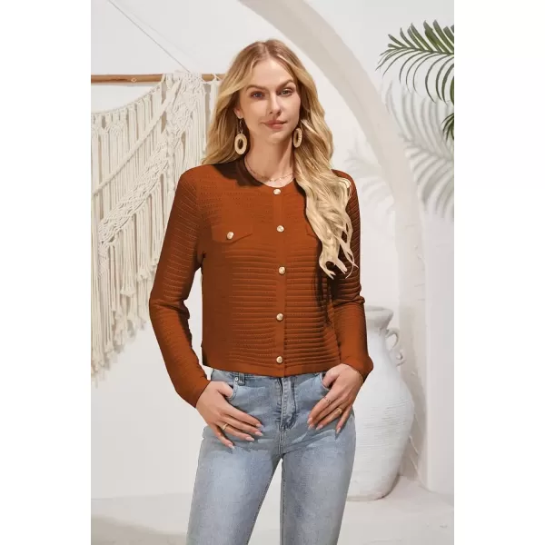 imageGRACE KARIN Womens Knit Cardigan Sweaters Long Sleeve Open Front Button Down Trendy Jackets Lightweight Fall OutfitsOrange Brown