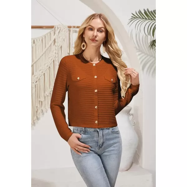 imageGRACE KARIN Womens Knit Cardigan Sweaters Long Sleeve Open Front Button Down Trendy Jackets Lightweight Fall OutfitsOrange Brown