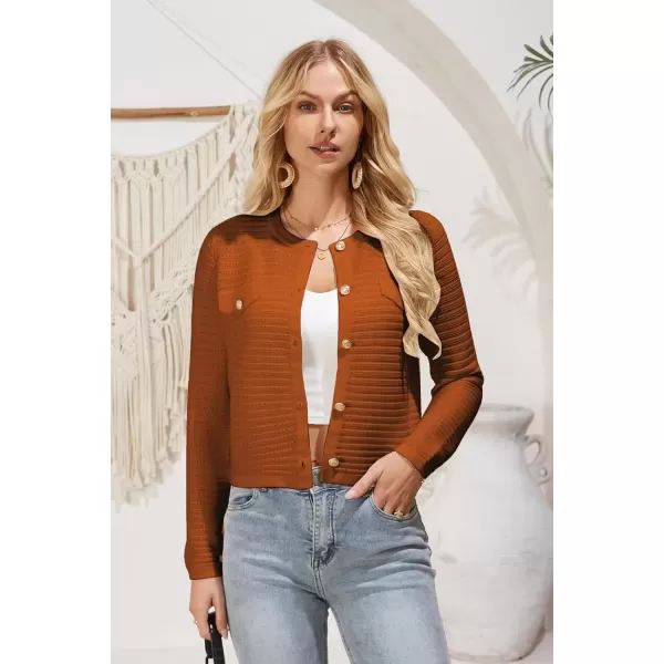 imageGRACE KARIN Womens Knit Cardigan Sweaters Long Sleeve Open Front Button Down Trendy Jackets Lightweight Fall OutfitsOrange Brown