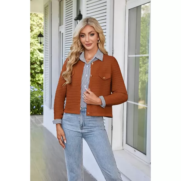 imageGRACE KARIN Womens Knit Cardigan Sweaters Long Sleeve Open Front Button Down Trendy Jackets Lightweight Fall OutfitsOrange Brown