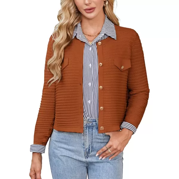 imageGRACE KARIN Womens Knit Cardigan Sweaters Long Sleeve Open Front Button Down Trendy Jackets Lightweight Fall OutfitsOrange Brown