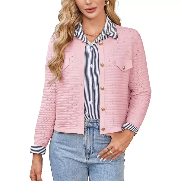 imageGRACE KARIN Womens Knit Cardigan Sweaters Long Sleeve Open Front Button Down Trendy Jackets Lightweight Fall OutfitsPink