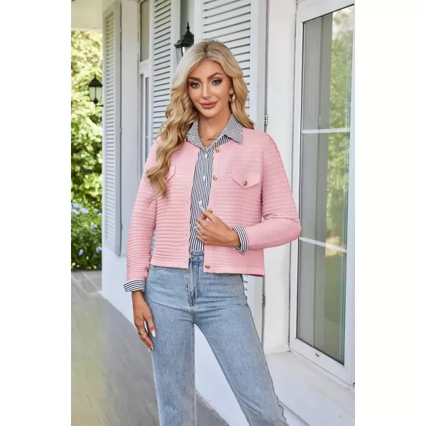 imageGRACE KARIN Womens Knit Cardigan Sweaters Long Sleeve Open Front Button Down Trendy Jackets Lightweight Fall OutfitsPink