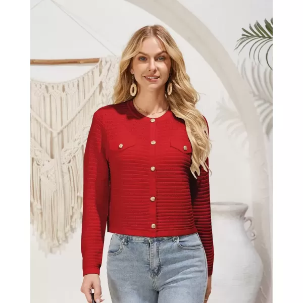 imageGRACE KARIN Womens Knit Cardigan Sweaters Long Sleeve Open Front Button Down Trendy Jackets Lightweight Fall OutfitsRed