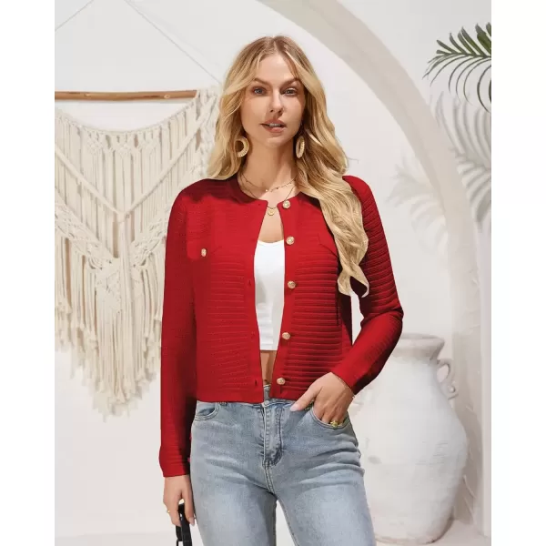 imageGRACE KARIN Womens Knit Cardigan Sweaters Long Sleeve Open Front Button Down Trendy Jackets Lightweight Fall OutfitsRed