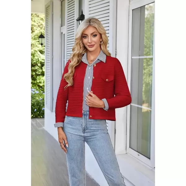 imageGRACE KARIN Womens Knit Cardigan Sweaters Long Sleeve Open Front Button Down Trendy Jackets Lightweight Fall OutfitsRed