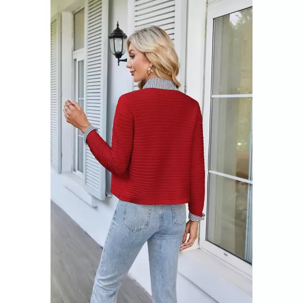 imageGRACE KARIN Womens Knit Cardigan Sweaters Long Sleeve Open Front Button Down Trendy Jackets Lightweight Fall OutfitsRed