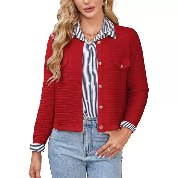 imageGRACE KARIN Womens Knit Cardigan Sweaters Long Sleeve Open Front Button Down Trendy Jackets Lightweight Fall OutfitsRed