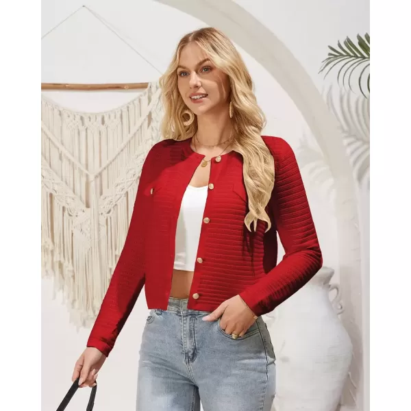 imageGRACE KARIN Womens Knit Cardigan Sweaters Long Sleeve Open Front Button Down Trendy Jackets Lightweight Fall OutfitsRed