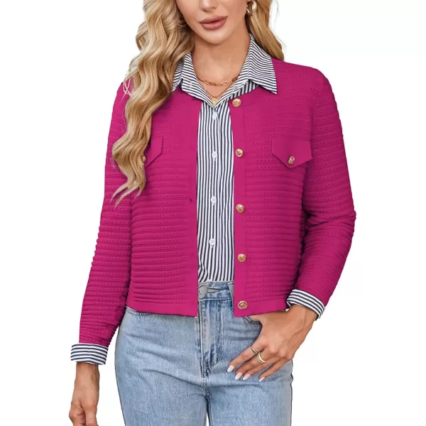 imageGRACE KARIN Womens Knit Cardigan Sweaters Long Sleeve Open Front Button Down Trendy Jackets Lightweight Fall OutfitsRose Red