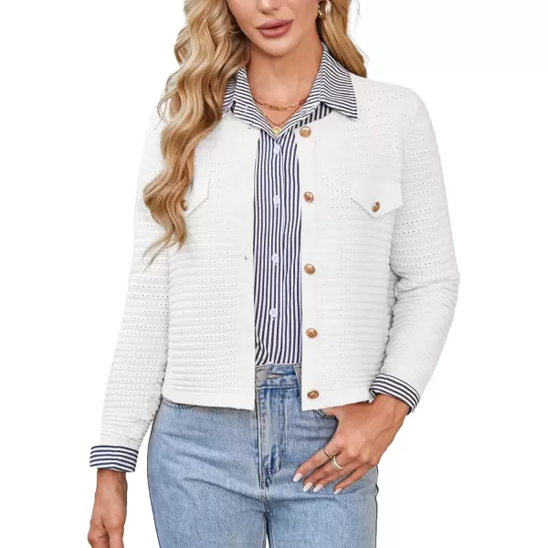 imageGRACE KARIN Womens Knit Cardigan Sweaters Long Sleeve Open Front Button Down Trendy Jackets Lightweight Fall OutfitsWhite