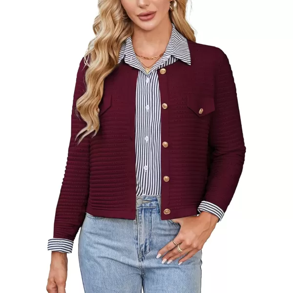 imageGRACE KARIN Womens Knit Cardigan Sweaters Long Sleeve Open Front Button Down Trendy Jackets Lightweight Fall OutfitsWine Red