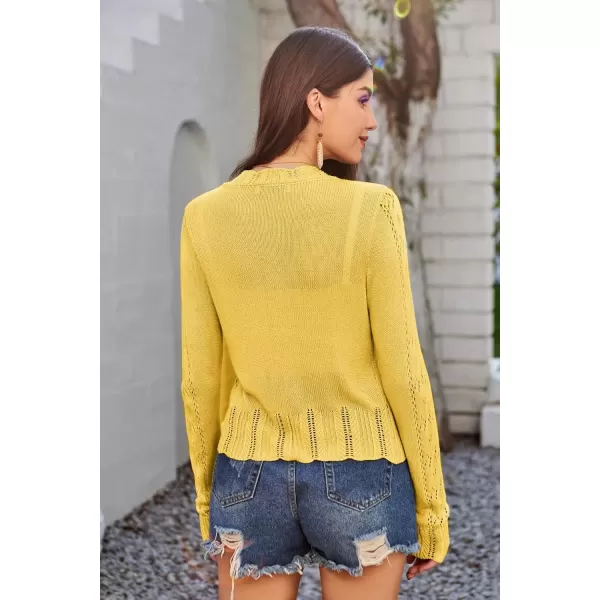 imageGRACE KARIN Womens Lightweight Cropped Crochet Cardigan Sweaters Summer Long Sleeve Hollow Out Knit V Neck Bolero ShrugYellow
