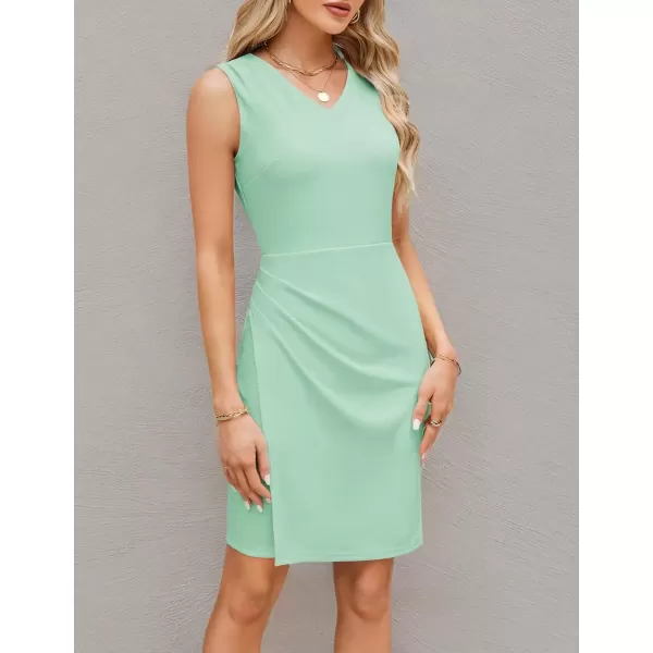 imageGRACE KARIN Womens Wear to Work Dress V Neck Sleeveless Ruched Wrap Office Party Pencil DressesLight Green