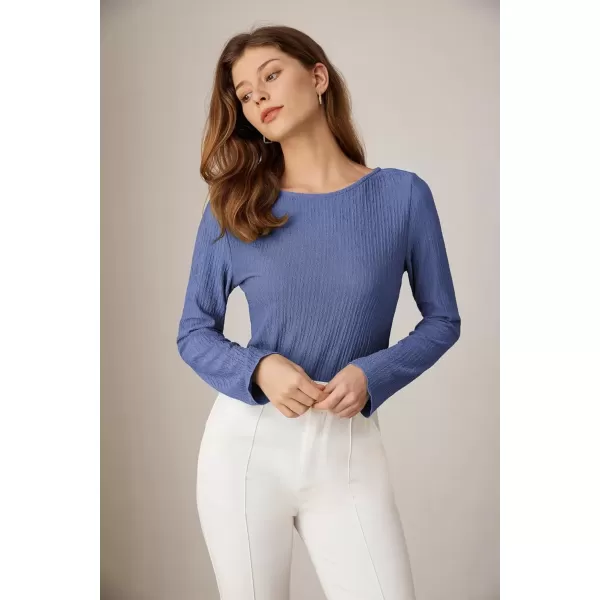 imageGRACE KARIN Texture Tops for Women Long Sleeve Boat Neck Tops Basic Tees Shirt Blouse Fall Outfits 2024 Tunic TopsGrey Blue